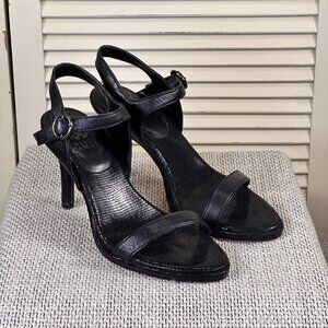 Vince Camuto Lynona Classic Black Leather Heels Ankle Strap Dress Sandals Size 7